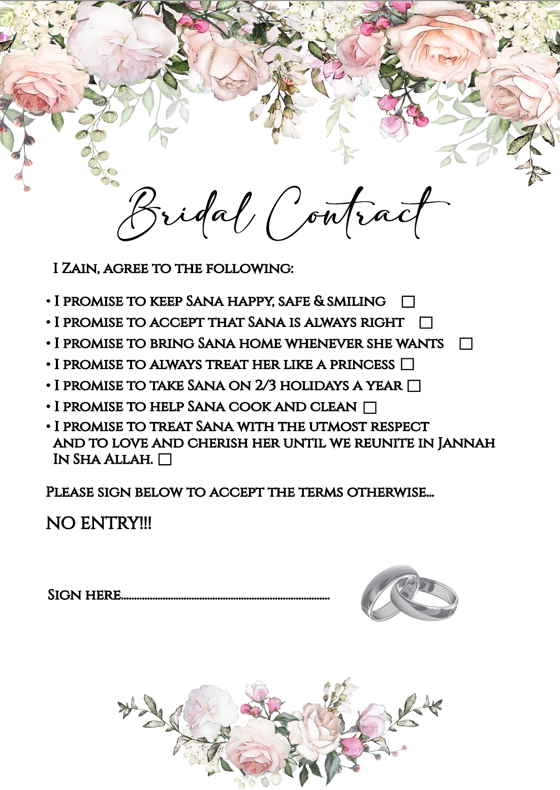 Peach Floral Bridal contract