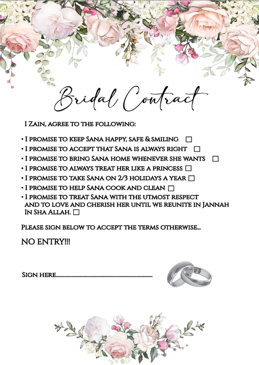 Peach Floral Bridal contract